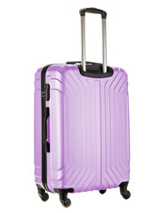 purple plastic suitcase on wheels