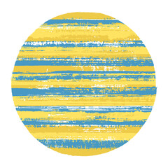 Retro circle vector geometric shape with striped texture of paint horizontal lines. Old paint texture disk. Label round shape logotype circle with grunge background of stripes.