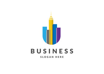 urban city logo, initial letter u with colorful skylines building logo concept, real estate letter u logo © krustovin