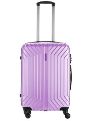 purple plastic suitcase on wheels
