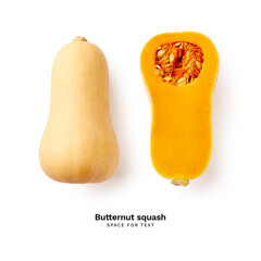 Butternut squash isolated on white background