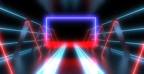 3D abstract background with neon lights. 3d illustration