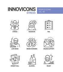 Stress concept line design style icons set