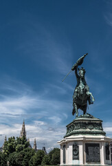 Fototapeta premium Sculpture Of Erzherzog Karl On Famous Square Heldenplatz At Hofburg In Front Of The Vienna City Hall Rathaus In The Inner City Of Vienna In Austria