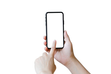 Hand with mobile smart phone Isolated on white background