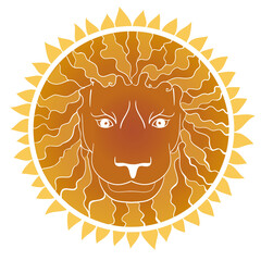 Lions head in the image of the sun, vector 