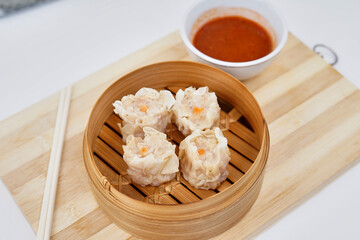 Steamed dumplings Chinese Dim Sum on white background