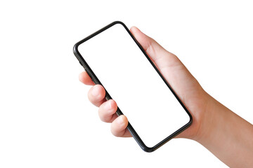 Hand with mobile smart phone Isolated on white background