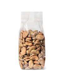 Fava Beans in Plastic Package, Raw Legumes Close-Up - Isolated on White Background
