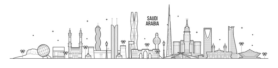 Skyline Saudi Arabia city buildings vector linear - obrazy, fototapety, plakaty