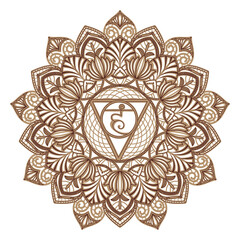 Vishuddha - the fifth guttural chakra. Sacral sign. Meditation Vishuddha. Throat chakra. Symbol of the fifth human chakra. Vector illustration.Yoga, meditation, reiki. suitable for laser cutting