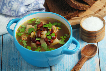 A bowl with kidney bean vegetable soup