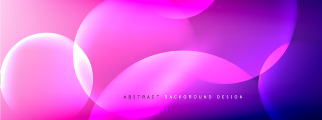 Vector abstract background liquid bubble circles on fluid gradient with shadows and light effects. Shiny design templates for text