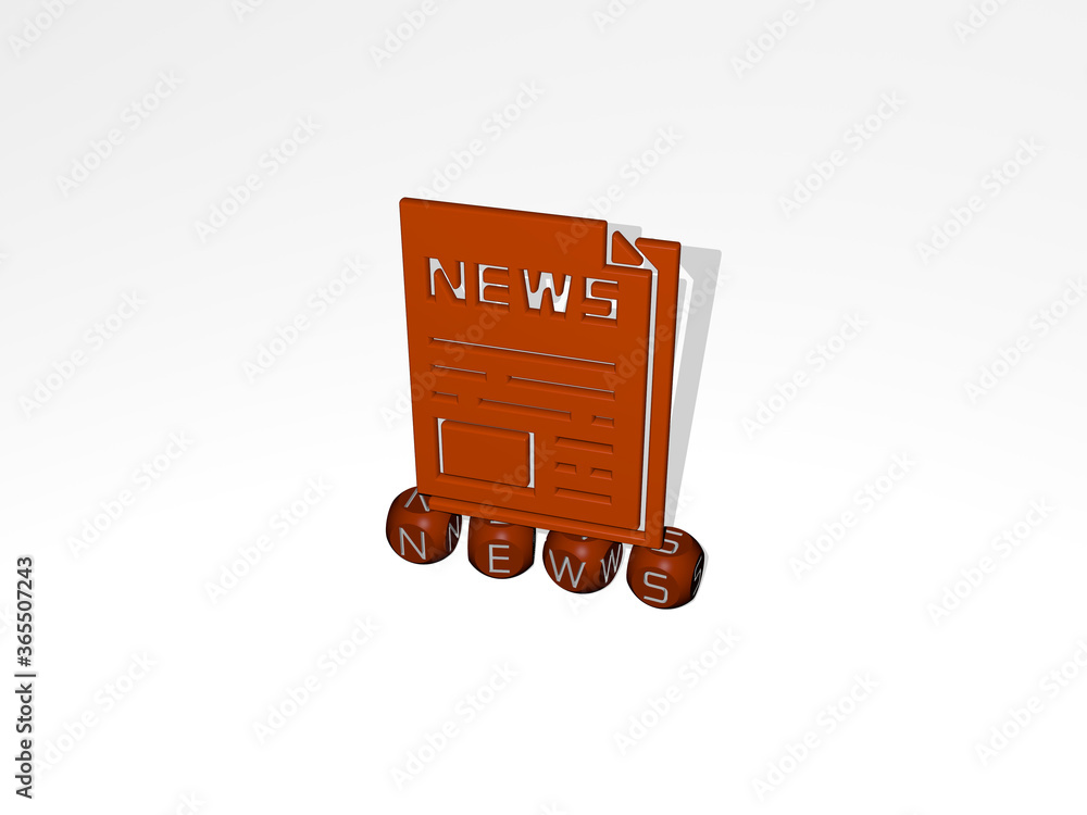 Poster 3D graphical image of news vertically along with text built by metallic cubic letters from the top perspective, excellent for the concept presentation and slideshows. illustration and background