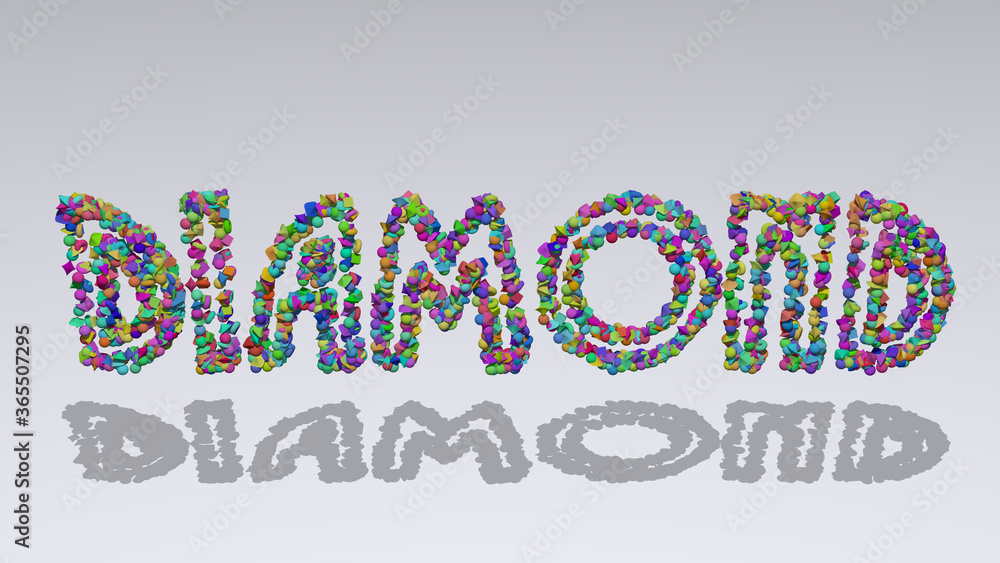 Poster diamond: 3d illustration of the text made of small objects over a white background with shadows. abs
