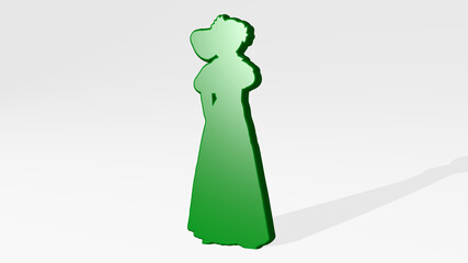 girl made by 3D illustration of a shiny metallic sculpture with the shadow on light background. beautiful and woman