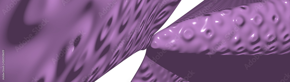 Poster ultra wide 3d illustration of a geometrical shape of medium orchid color on a white abstract backgro