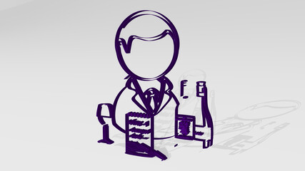 bartender made by 3D illustration of a shiny metallic sculpture with the shadow on light background. cocktail and alcohol