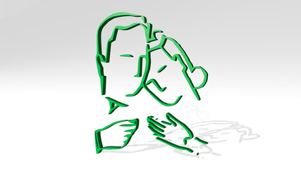 lovers from a perspective with the shadow. A thick sculpture made of metallic materials of 3D rendering. couple and illustration