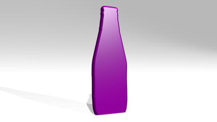 BOTTLE from a perspective with the shadow. A thick sculpture made of metallic materials of 3D rendering. background and illustration