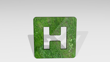 Fototapeta premium HOSPITAL SIGN SQUARE made by 3D illustration of a shiny metallic sculpture casting shadow on light background. doctor and care