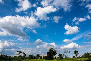 Bright blue sky and white clouds, Thailand, Udonthani, landscapes.