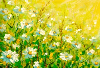 Fotobehang Original oil painting Beautiful floral background with chamomile flowers © weris7554