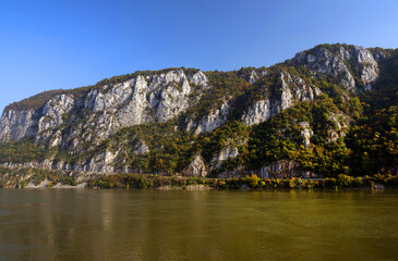 The Danube river flowing through the mountains, Romania, Europe