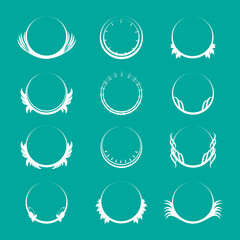 Crest logo set isolated on green background. Collection of trendy crest logo for web site, emblem, decoration and design template. Creative art concept, vector illustration