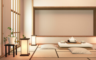 Fototapeta na wymiar shelf wall design in room modern tropical style - empty room interior - minimal design. 3d rendering