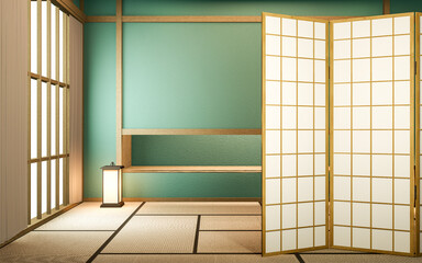 Empty mint room on wooden floor interior design. 3D rendering