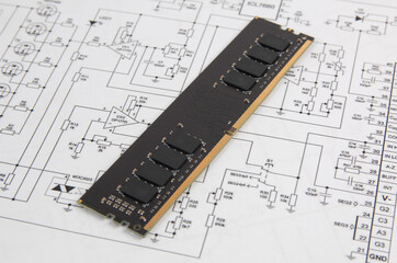 memory module DIMM type DDR4 on paper electronics drawings