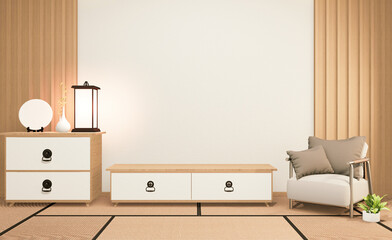 cabinet in japanese living room on white wall background,3d rendering