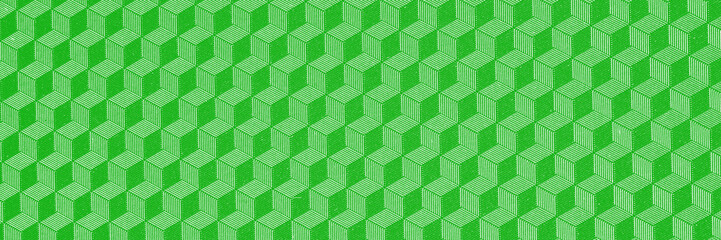 Panoramic image. 3d green cube structure. Green background