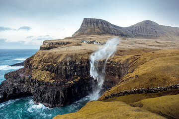 Faroe islands waterfall