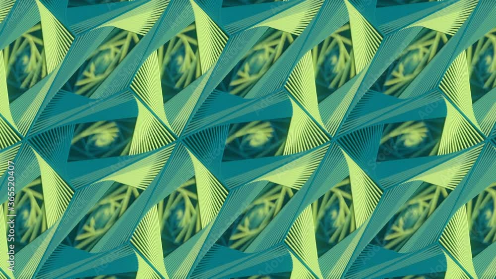 Leinwandbilder green and yellow spiral wire pattern design. 3d render seamless loop animation