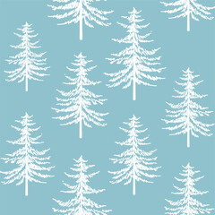 Obraz premium Christmas tree seamless pattern. Noel watercolor print, New year winter holiday decoration, blue christmas background with firs and white snow, wallpaper, wrapping paper design