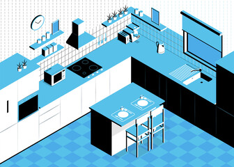 Isometric Kitchen Plan Composition