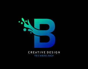 Obraz premium Letter B Water Splash Logo. Modern Techno Alphabetical Icon, Template Design.