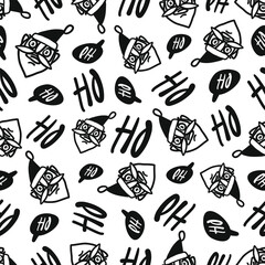 Pattern with Santa Claus. Ho-ho-ho. Seamless repeat pattern design for fabric, posters, flyers, cards, stickers.