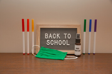 Back to School Letter Board with Supplies - mask, markers, sanitizer, scissors