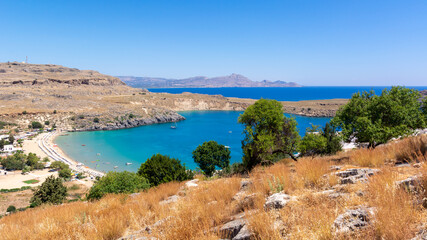 Beautiful Bay of Lindos on Rhodes island, Greece