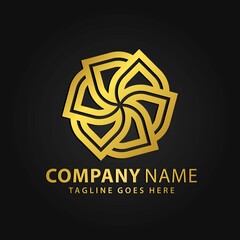 3D Gold Lotus Flower Luxury Logos Design Vector Illustration Template Icon