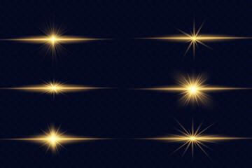 Set of flashes, Lights and Sparkles on a transparent background.