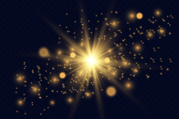 Fototapeta na wymiar The star burst with brilliance. A flash of sun with rays and spotlight.