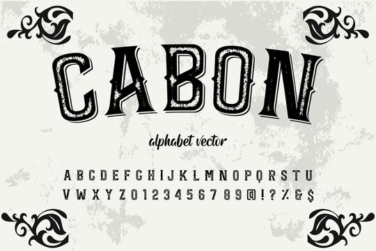 vintage font, typography vector, black and white background, vector alphabet, letters and numbers
