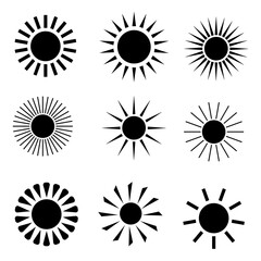 Sun silhouette icon set isolated on white background