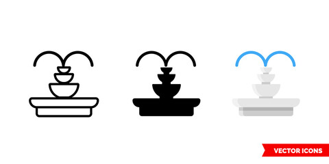Fountain icon of 3 types. Isolated vector sign symbol.