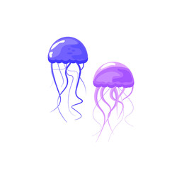 vector illustration of a cartoon jellyfish on an isolated background, a set of sea jellyfish pink and purple