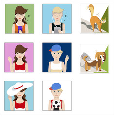 Stickers and emoji for the messenger and mobile. People. Animals. Dog. Cat. Emotions.